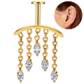 Hidden Vertical Helix Piercing Jewelry 16G Titanium Chain CZ Golden Flat Back Stud Cartilage Earrings for Women Dangle Floating Helix Tragus Piercings