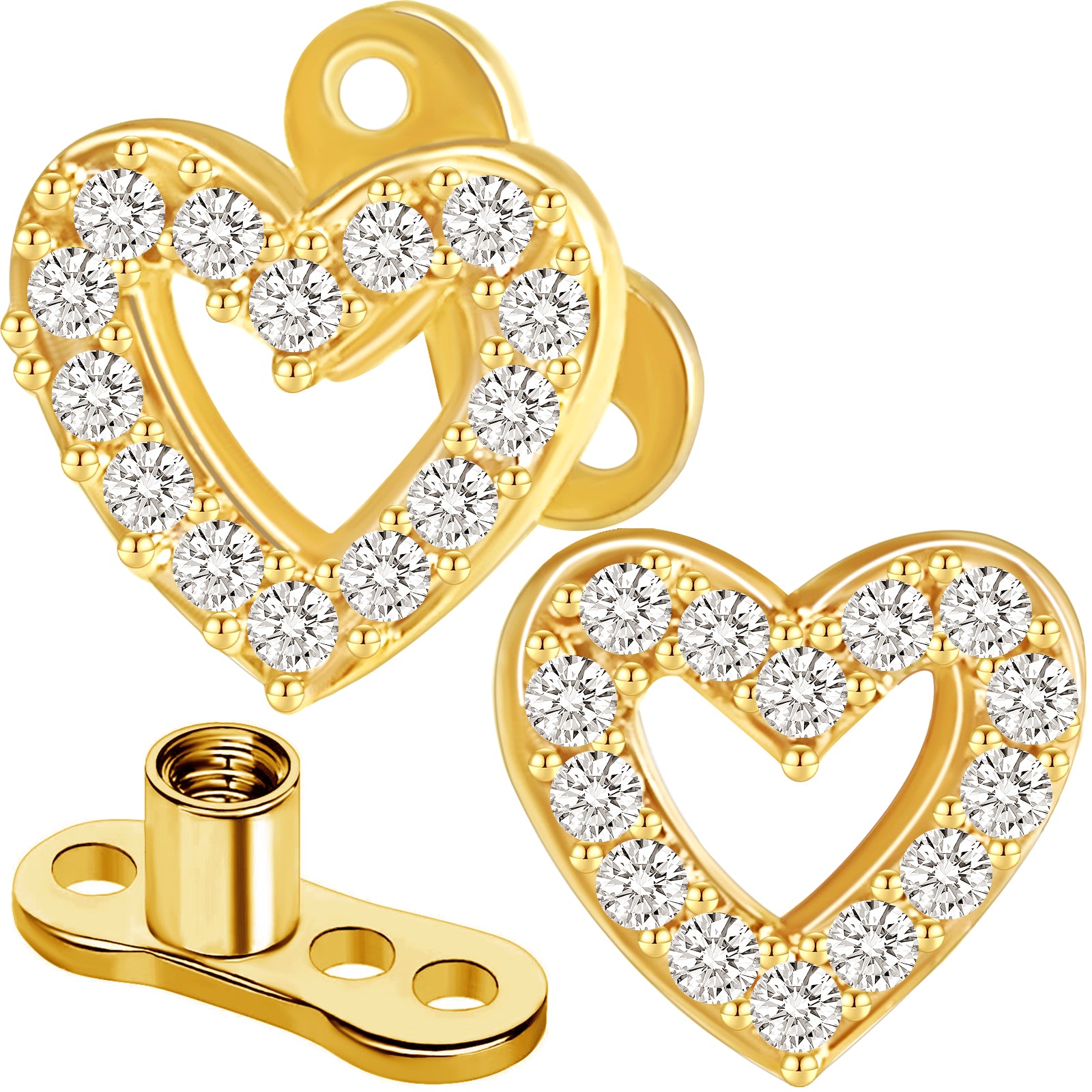 2 PCS 14G Cubic Zirconia Dermal Anchor Tops and Base Surgical Titanium Steel CZ Diamond Microdermals Internally Threaded Studs Body Piercings Jewelry Gift for Women Men