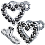 2pcs 14G Cubic Zirconia Dermal Anchor Tops and Base Heart Stainless Steel CZ Microdermals Internally Threaded Studs Body Piercings Jewelry for Women Men