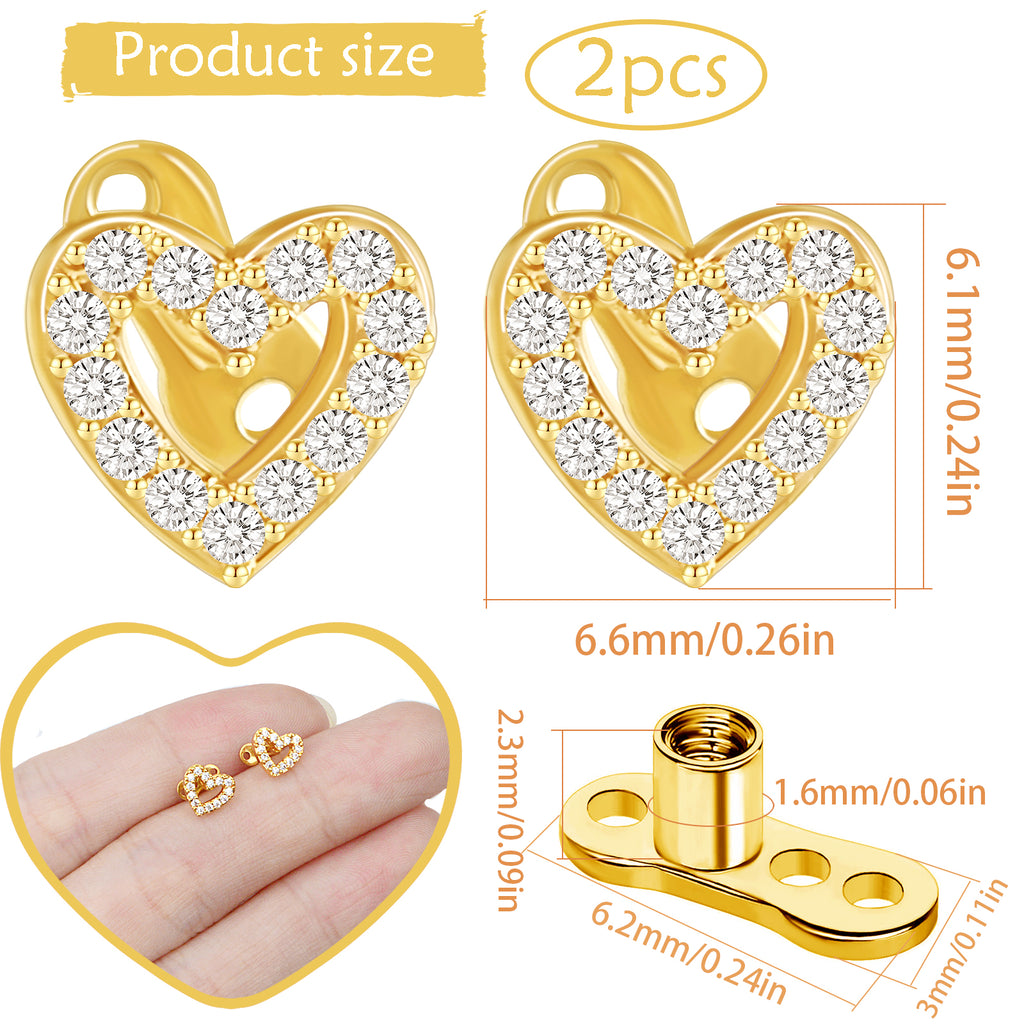 2 PCS 14G Cubic Zirconia Dermal Anchor Tops and Base Surgical Titanium Steel CZ Diamond Microdermals Internally Threaded Studs Body Piercings Jewelry Gift for Women Men