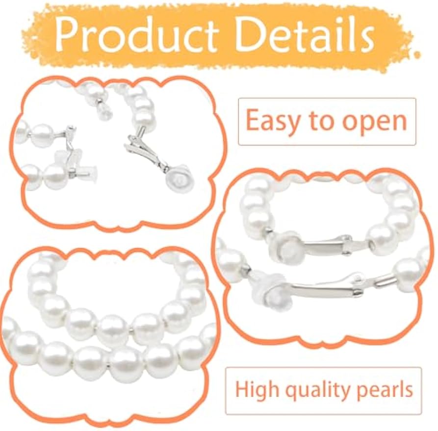 3 Pairs Pearl Clip on Hoop Earrings for Women Hypoallergenic Pearl Hoop Earrings Jewelry for Non-Pierced Ears Womens,3 Sizes,Adults