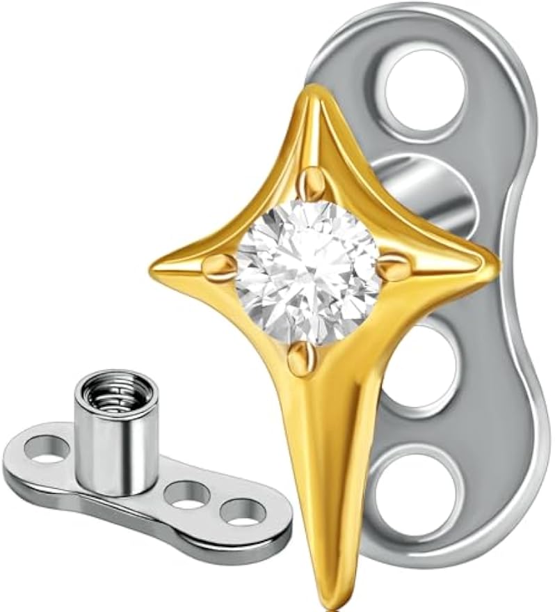14G Cubic Zirconia Star Dermal Anchor Tops and Base G23 Titanium Crystal Studs Internally Threaded Microdermal Surface Skin Body Piercings Personalized Jewelry for Women