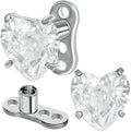 2 PCS 14G Cubic Zirconia Heart Dermal Anchor Tops and Base F136 Titanium CZ Microdermals Surface Skin Piercings Body Piercing Punk Personalized Jewelry for Women Men