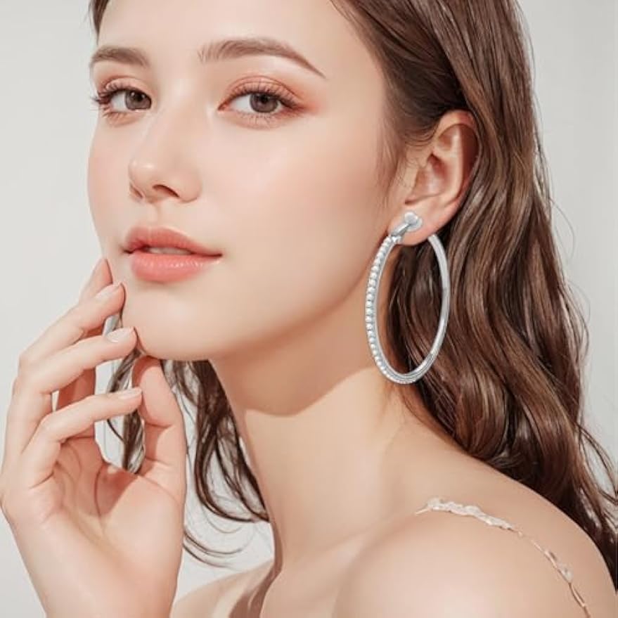 2 Pairs Rhinestone Circle Hoop Earrings, Golden and Silver | Clip On, Non Piercing, Sparkly Crystal, DIY Earrings Making
