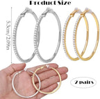 2 Pairs Rhinestone Circle Hoop Earrings, Golden and Silver | Clip On, Non Piercing, Sparkly Crystal, DIY Earrings Making