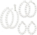 3 Pairs Pearl Clip on Hoop Earrings for Women Hypoallergenic Pearl Hoop Earrings Jewelry for Non-Pierced Ears Womens,3 Sizes,Adults