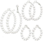3 Pairs Pearl Clip on Hoop Earrings for Women Hypoallergenic Pearl Hoop Earrings Jewelry for Non-Pierced Ears Womens,3 Sizes,Adults