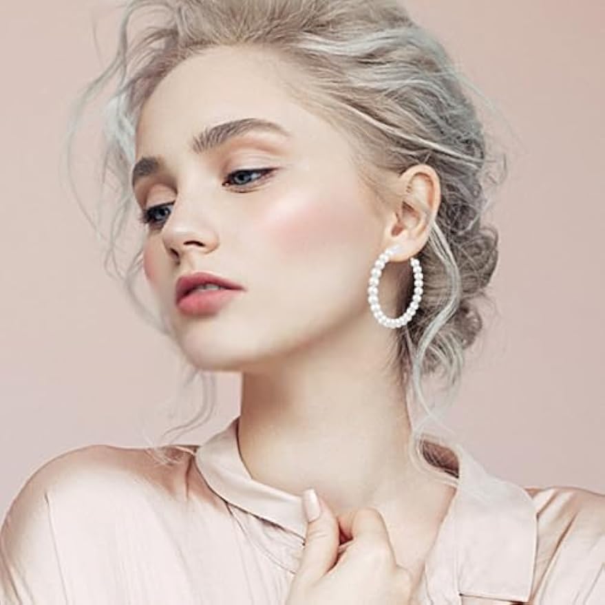 3 Pairs Pearl Clip on Hoop Earrings for Women Hypoallergenic Pearl Hoop Earrings Jewelry for Non-Pierced Ears Womens,3 Sizes,Adults