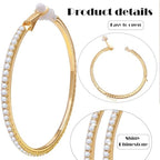 2 Pairs Rhinestone Circle Hoop Earrings, Golden and Silver | Clip On, Non Piercing, Sparkly Crystal, DIY Earrings Making