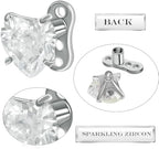 2 PCS 14G Cubic Zirconia Heart Dermal Anchor Tops and Base F136 Titanium CZ Microdermals Surface Skin Piercings Body Piercing Punk Personalized Jewelry for Women Men