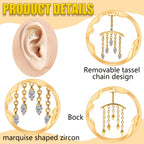 Hidden Vertical Helix Piercing Jewelry 16G Titanium Chain CZ Golden Flat Back Stud Cartilage Earrings for Women Dangle Floating Helix Tragus Piercings
