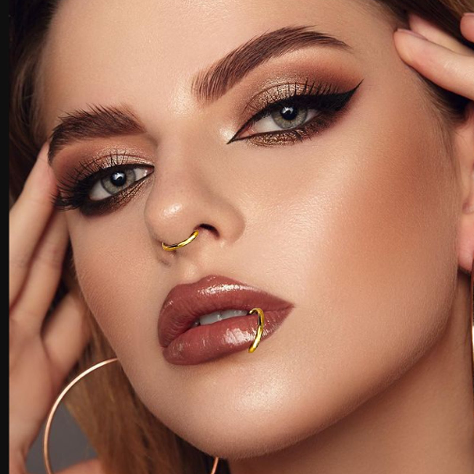 10Pcs 16G Stainless Steel Hinged Lip Ring Nose Hoops Studs Segment Septum Cartilage Tragus Piercing Jewelry for Women Men, 8mm/10mm/12mm/14mm/16mm