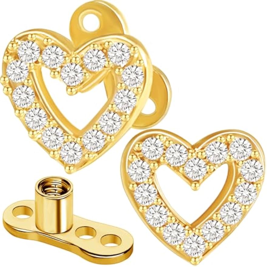 2 PCS 14G Cubic Zirconia Dermal Anchor Tops and Base Surgical Titanium Steel CZ Diamond Microdermals Internally Threaded Studs Body Piercings Jewelry Gift for Women Men,Gold
