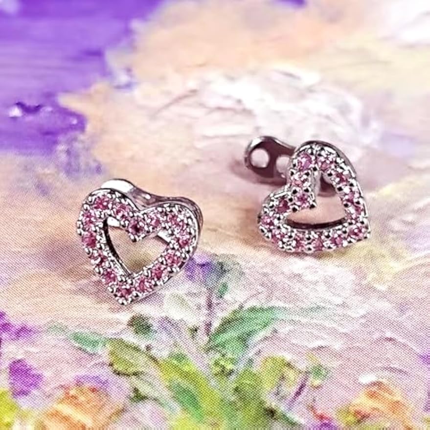 2pcs 14G Cubic Zirconia Dermal Anchor Tops and Base Heart Stainless Steel CZ Microdermals Internally Threaded Studs Body Piercings Jewelry for Women Men