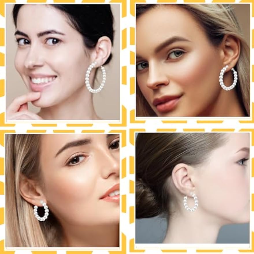 3 Pairs Pearl Clip on Hoop Earrings for Women Hypoallergenic Pearl Hoop Earrings Jewelry for Non-Pierced Ears Womens,3 Sizes,Adults