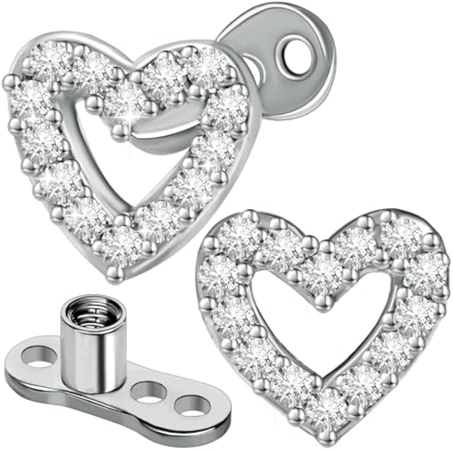 2 PCS 14G Cubic Zirconia Dermal Anchor Tops and Base Surgical Titanium Steel CZ Diamond Microdermals Internally Threaded Studs Body Piercings Jewelry Gift for Women Men