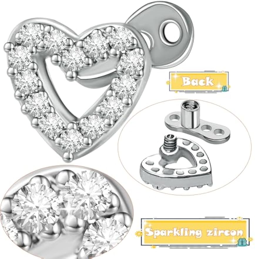 2 PCS 14G Cubic Zirconia Dermal Anchor Tops and Base Surgical Titanium Steel CZ Diamond Microdermals Internally Threaded Studs Body Piercings Jewelry Gift for Women Men