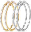2 Pairs Rhinestone Circle Hoop Earrings, Golden and Silver | Clip On, Non Piercing, Sparkly Crystal, DIY Earrings Making