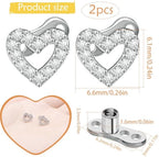 2 PCS 14G Cubic Zirconia Dermal Anchor Tops and Base Surgical Steel CZ Diamond Microdermals Studs Body Piercings Jewelry Gift for Women Men