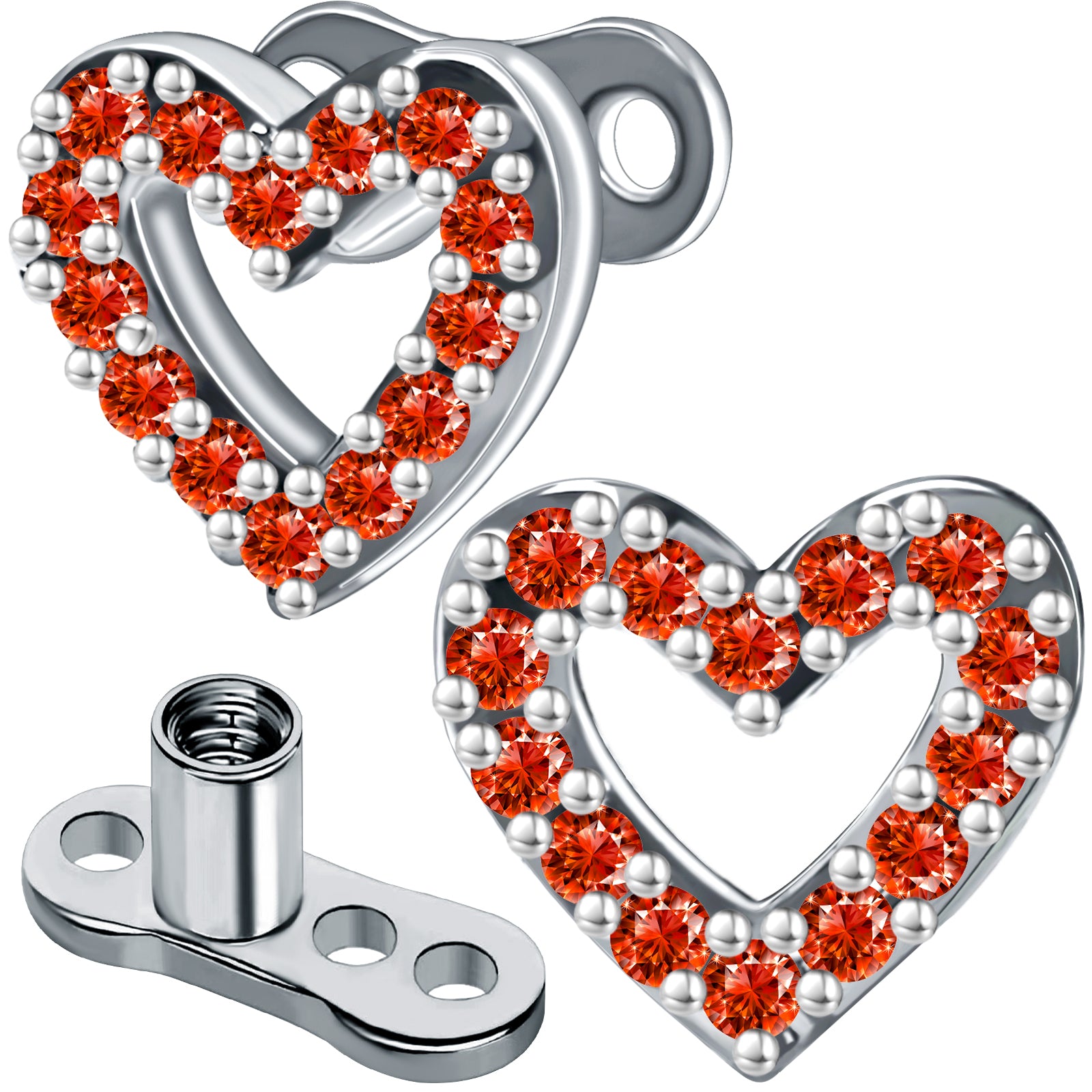 2pcs 14G Cubic Zirconia Heart Dermal Anchor Tops and Base Stainless Steel CZ Microdermals Body Piercings Studs Personalized Jewelry for Women Men