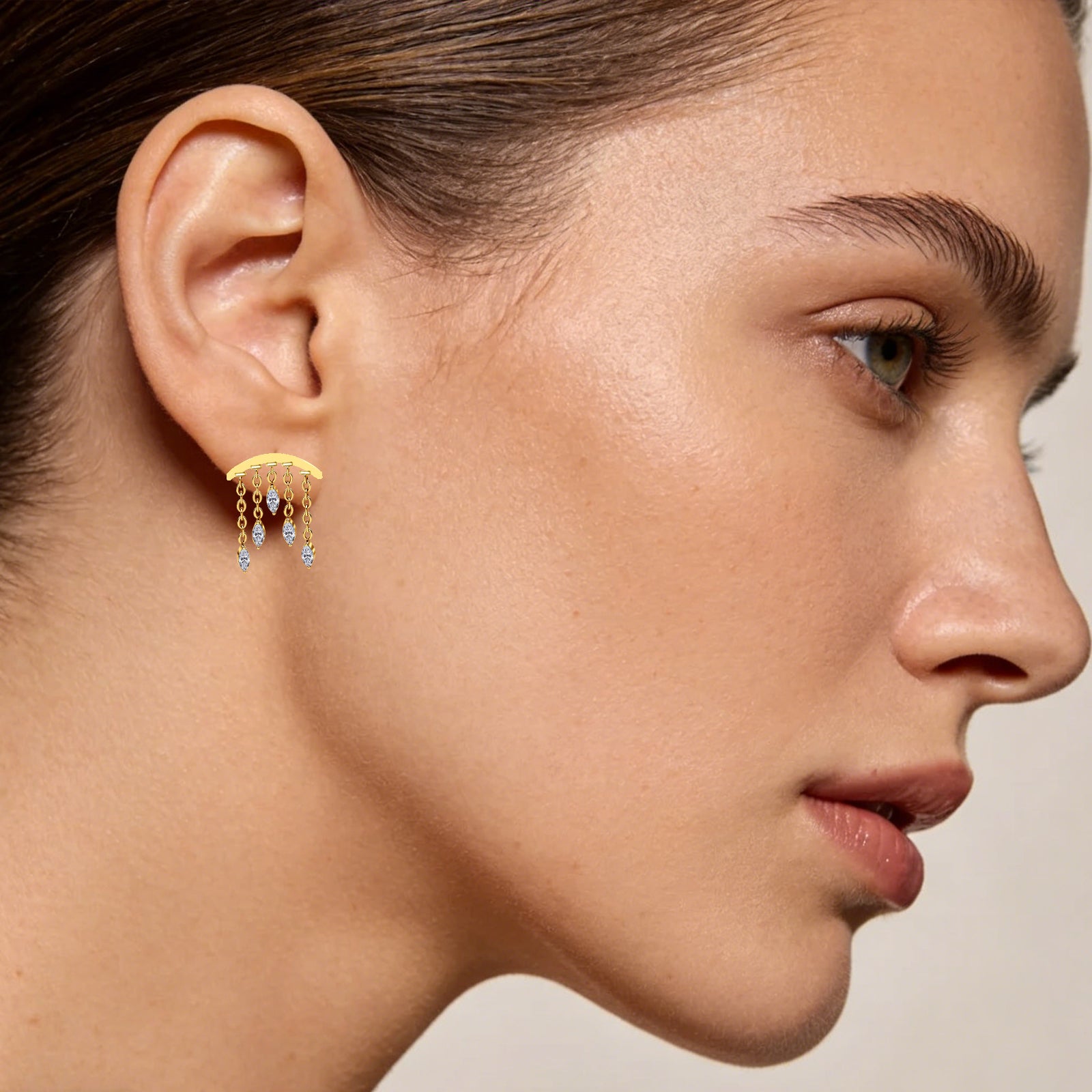 Hidden Vertical Helix Piercing Jewelry 16G Titanium Chain CZ Golden Flat Back Stud Cartilage Earrings for Women Dangle Floating Helix Tragus Piercings