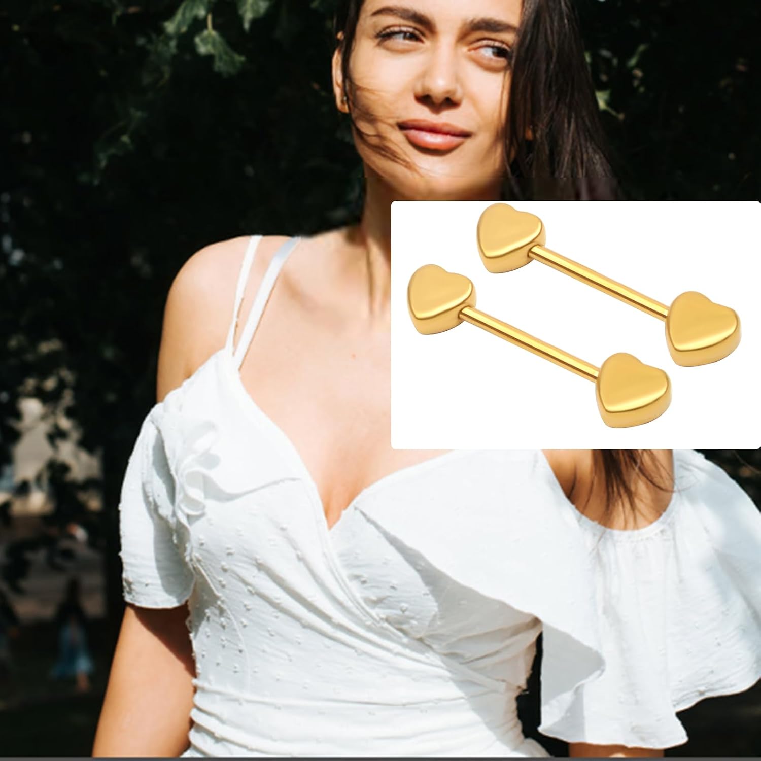 2 Pairs 14G Nipple Rings Minimalist Love Hearts Nipplerings Tongue Rings Stainless Steel Straight Barbells Bridge Piercing Jewelry for Women Men (Gold and Silver)