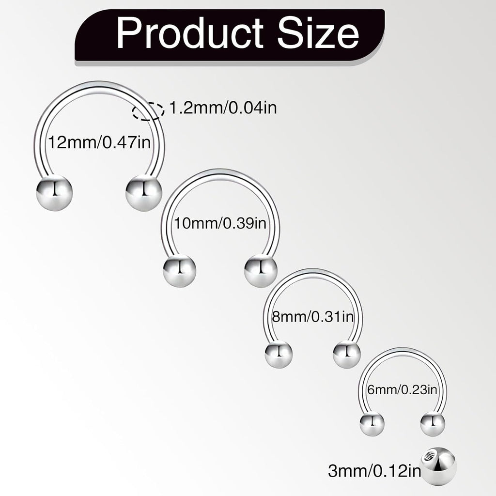 16pcs 16G Horseshoe Rings Surgical Steel Nose Septum Horseshoes Hoop Earring Eyebrow Tragus Smiley Lip Rings Stainless Steel Daith Helix Piercing Jewelry for Women Men, 6/8/10/12 mm