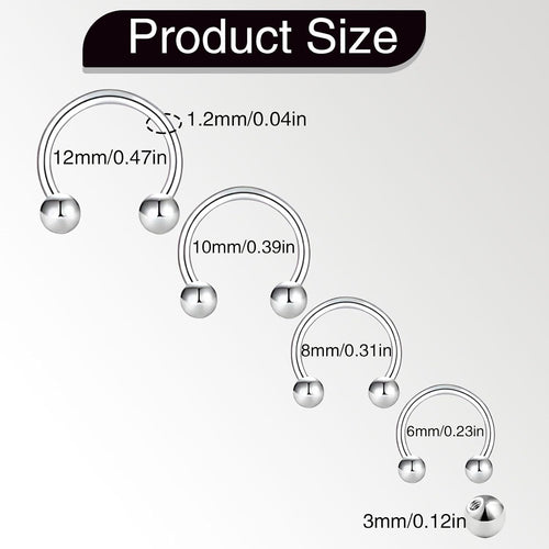 16pcs 16G Horseshoe Rings Surgical Steel Nose Septum Horseshoes Hoop Earring Eyebrow Tragus Smiley Lip Rings Stainless Steel Daith Helix Piercing Jewelry for Women Men, 6/8/10/12 mm