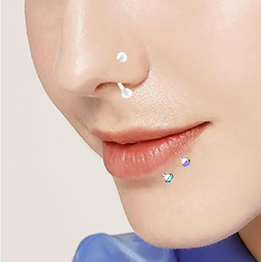 44pcs Clear Piercing Retainers Acrylic Invisible Surgery Nose Rings Stud Lip Cartilage Tragus Labret Ring Studs Rhinestone Jewelry Tongue Barbells Belly Earrings for Daily Wearing Work