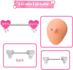 Pink Heart Letter Nipple Rings 14G Stainless Steel Nipple Barbell Cute Love Heart Letters Nipplerings Yes Daddy Naughty Words Body Piercing Jewelry for Women Gifts