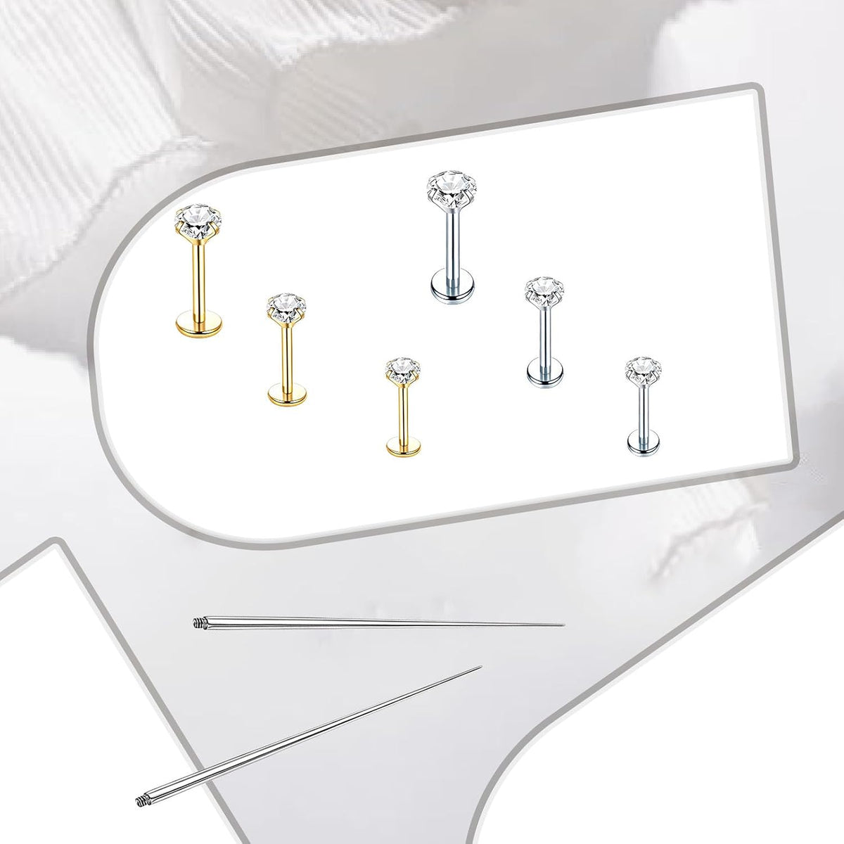 6 Pairs 16G Stainless Steel Labret Internally Threaded Lip Nose Piercing Studs Flat Back Medusa Conch Tragus Cartilage Helix Body Piercing Jewelry Earring Studs for Women Men