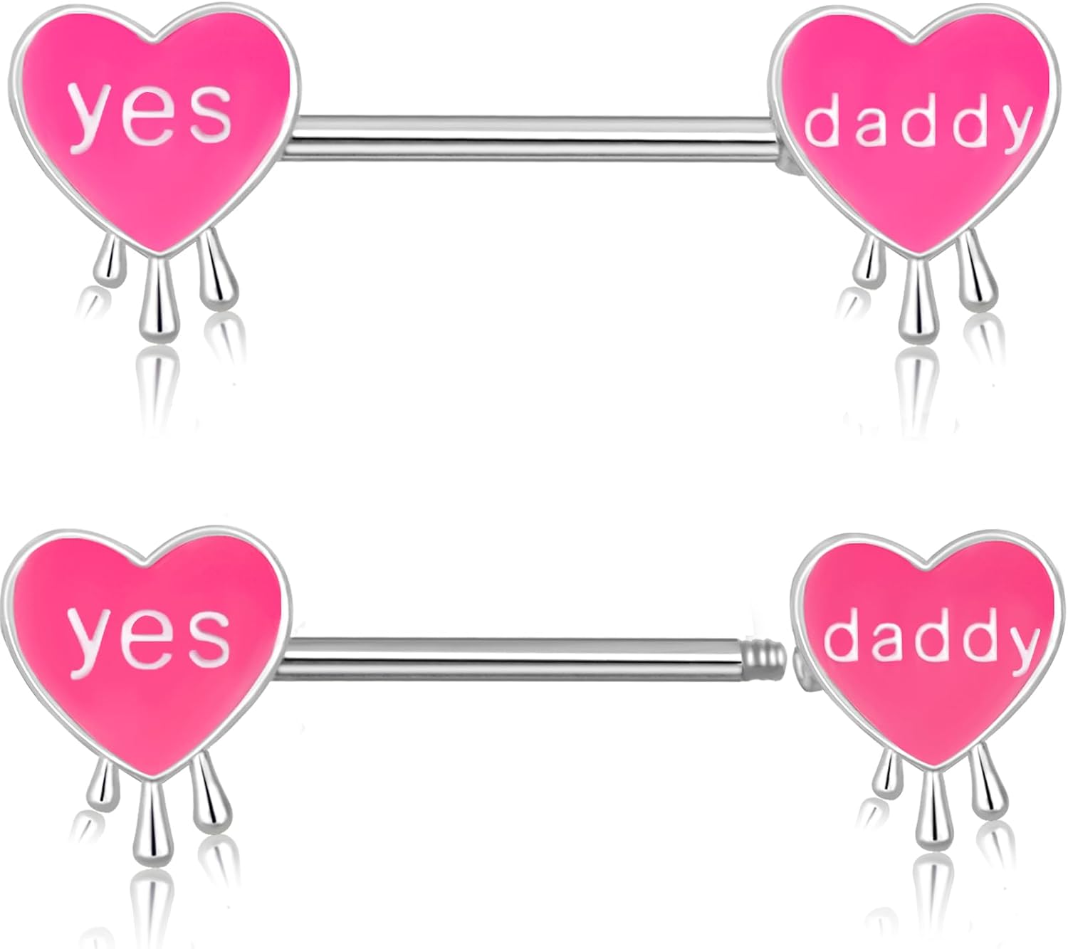 Pink Heart Letter Nipple Rings 14G Stainless Steel Nipple Barbell Cute Love Heart Letters Nipplerings Yes Daddy Naughty Words Body Piercing Jewelry for Women Gifts