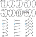 36pcs 20G Stainless Steel Nose Rings Hoop L Shape Nose Studs Screw Bone Hypoallergenic Nostril Surgical Noses Body Piercing Hoops Jewelry Sets for Men Women Birthday Party Gift