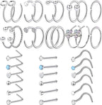 36pcs 20G Stainless Steel Nose Rings Hoop L Shape Nose Studs Screw Bone Hypoallergenic Nostril Surgical Noses Body Piercing Hoops Jewelry Sets for Men Women Birthday Party Gift