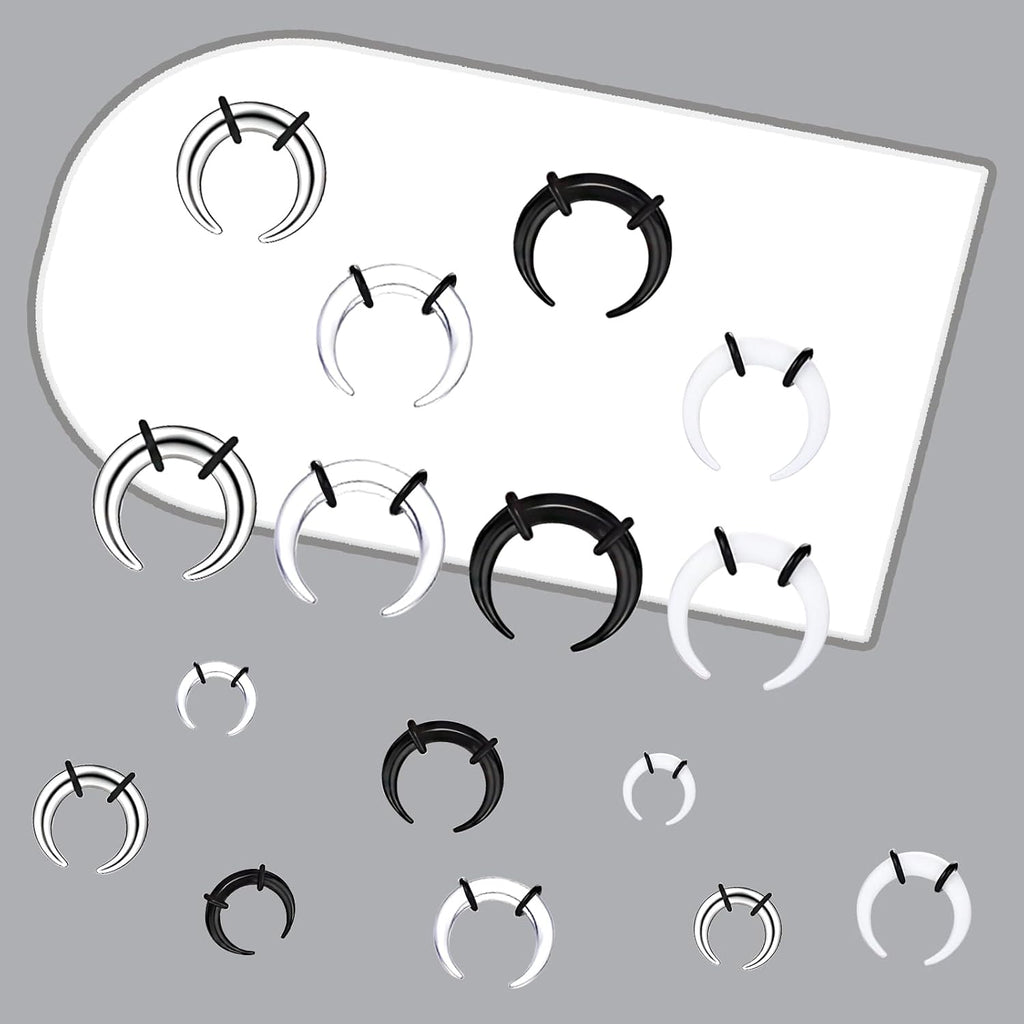 24pcs 14G-4G Acrylic Horseshoe Septum Rings Piercing Jewelry Pincher Tapers Stainless Steel C Shape Buffalo Stretcher Expander with Black O-Rings for Stretching Pierced Nose Ear Cartilage