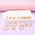 11 Pairs 0.8mm Hypoallergenic Flat Back Earrings Golden Stainles Steel Star Moon Earring Studs Huggie Hoop Cartilage Earrings Set for Earring Stacks Multiple Piercing Jewelry