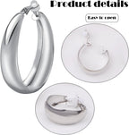 Silver Chunky Clip On Earrings, 3 Pairs, 3 Sizes | Hypoallergenic, C-shaped, No Piercing, Fake Circle Hoops, DIY Earrings Supplies