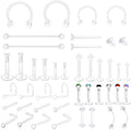 44pcs Clear Piercing Retainers Acrylic Invisible Surgery Nose Rings Stud Lip Cartilage Tragus Labret Ring Studs Rhinestone Jewelry Tongue Barbells Belly Earrings for Daily Wearing Work