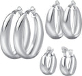 Silver Chunky Clip On Earrings, 3 Pairs, 3 Sizes | Hypoallergenic, C-shaped, No Piercing, Fake Circle Hoops, DIY Earrings Supplies