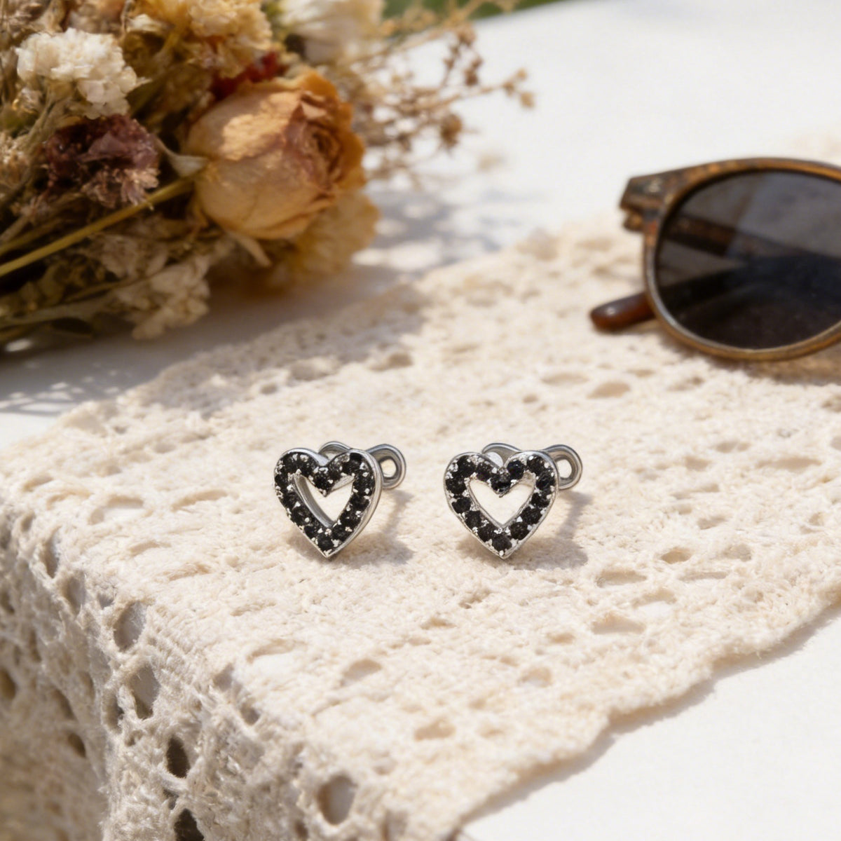 2pcs 14G Cubic Zirconia Dermal Anchor Tops and Base Heart Stainless Steel CZ Microdermals Internally Threaded Studs Body Piercings Jewelry for Women Men