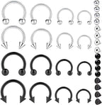 16pcs 16G Horseshoe Rings Surgical Steel Nose Septum Horseshoes Hoop Earring Eyebrow Tragus Smiley Lip Rings Stainless Steel Daith Helix Piercing Jewelry for Women Men, 6/8/10/12 mm