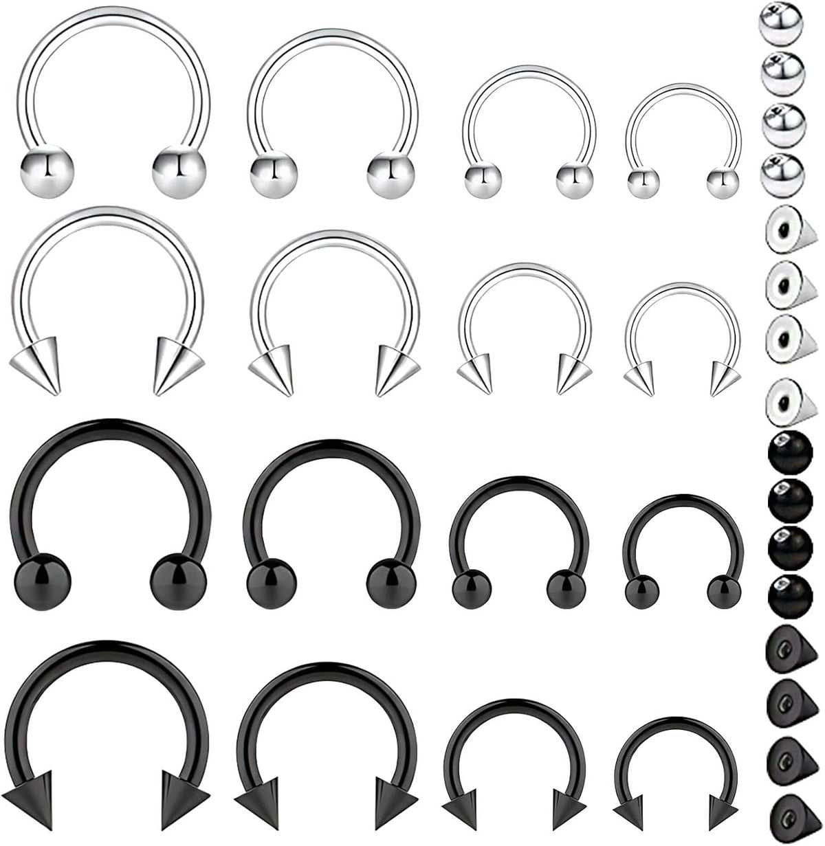 16pcs 16G Horseshoe Rings Surgical Steel Nose Septum Horseshoes Hoop Earring Eyebrow Tragus Smiley Lip Rings Stainless Steel Daith Helix Piercing Jewelry for Women Men, 6/8/10/12 mm