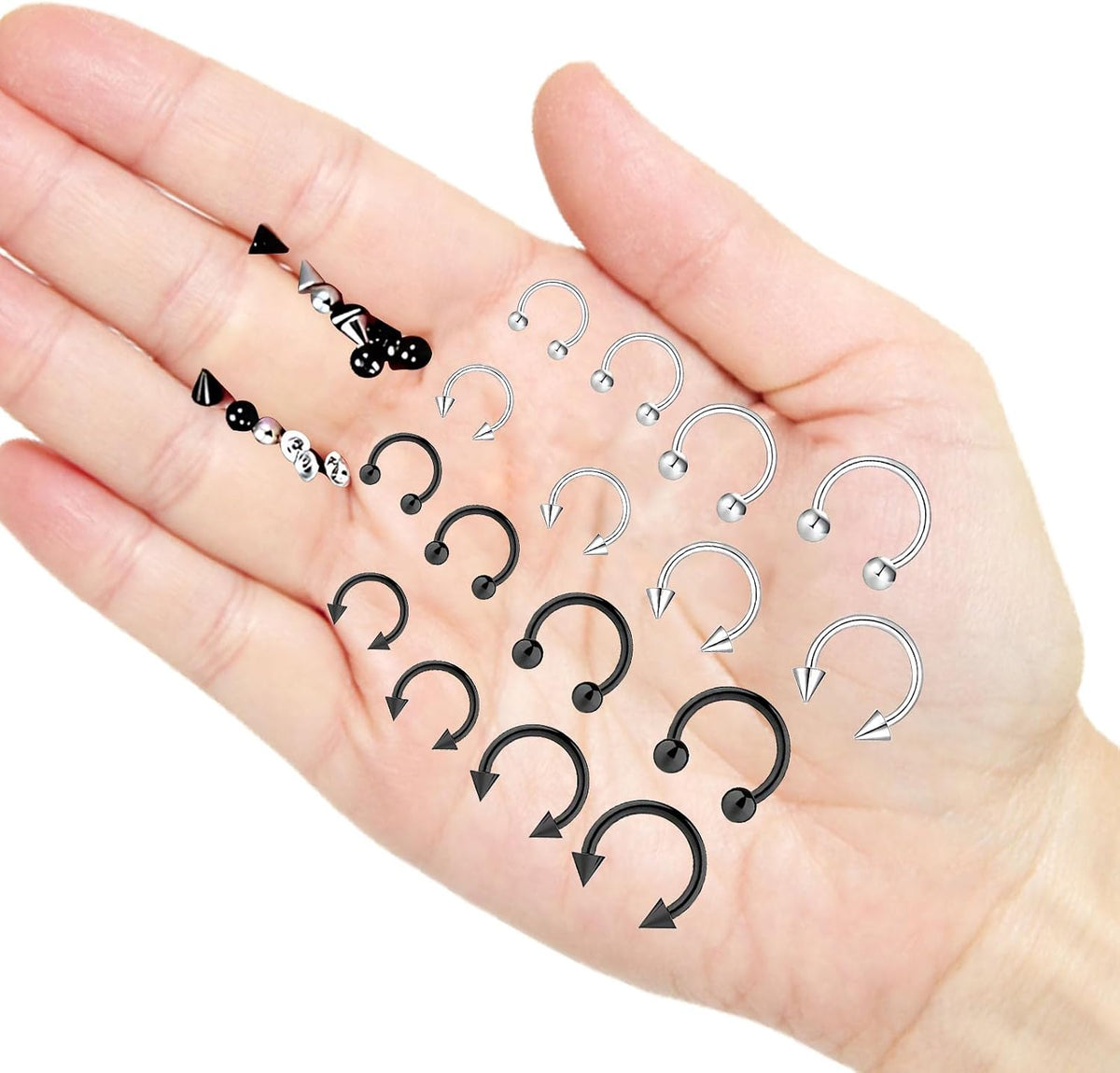 16pcs 16G Horseshoe Rings Surgical Steel Nose Septum Horseshoes Hoop Earring Eyebrow Tragus Smiley Lip Rings Stainless Steel Daith Helix Piercing Jewelry for Women Men, 6/8/10/12 mm