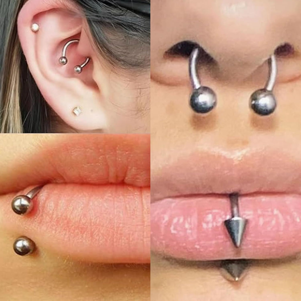 16pcs 16G Horseshoe Rings Surgical Steel Nose Septum Horseshoes Hoop Earring Eyebrow Tragus Smiley Lip Rings Stainless Steel Daith Helix Piercing Jewelry for Women Men, 6/8/10/12 mm