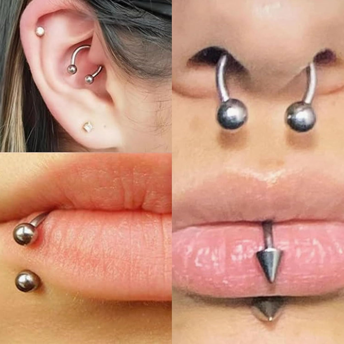 16pcs 16G Horseshoe Rings Surgical Steel Nose Septum Horseshoes Hoop Earring Eyebrow Tragus Smiley Lip Rings Stainless Steel Daith Helix Piercing Jewelry for Women Men, 6/8/10/12 mm