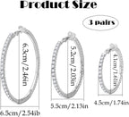 3 Pairs Rhinestone Hoop Clip On Earrings Silver | Sparkling Crystal Rhinestones, Large Non Pierced, DIY Earrings Making, 4.5/5.5/6.5 cm