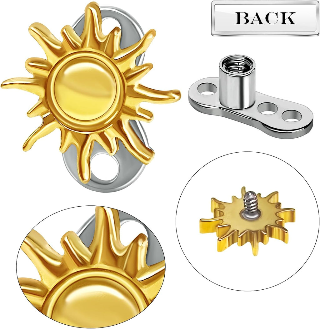 14G Sun Dermal Anchor Tops and Base G23 Titanium Minimalist Piercing Studs Internally Threaded Microdermal Lip Cheek Chest Body Piercings Jewelry for Women Men