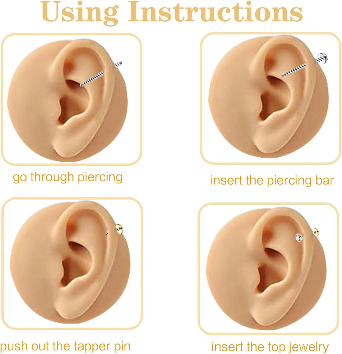 6 Pairs 16G Stainless Steel Labret Internally Threaded Lip Nose Piercing Studs Flat Back Medusa Conch Tragus Cartilage Helix Body Piercing Jewelry Earring Studs for Women Men