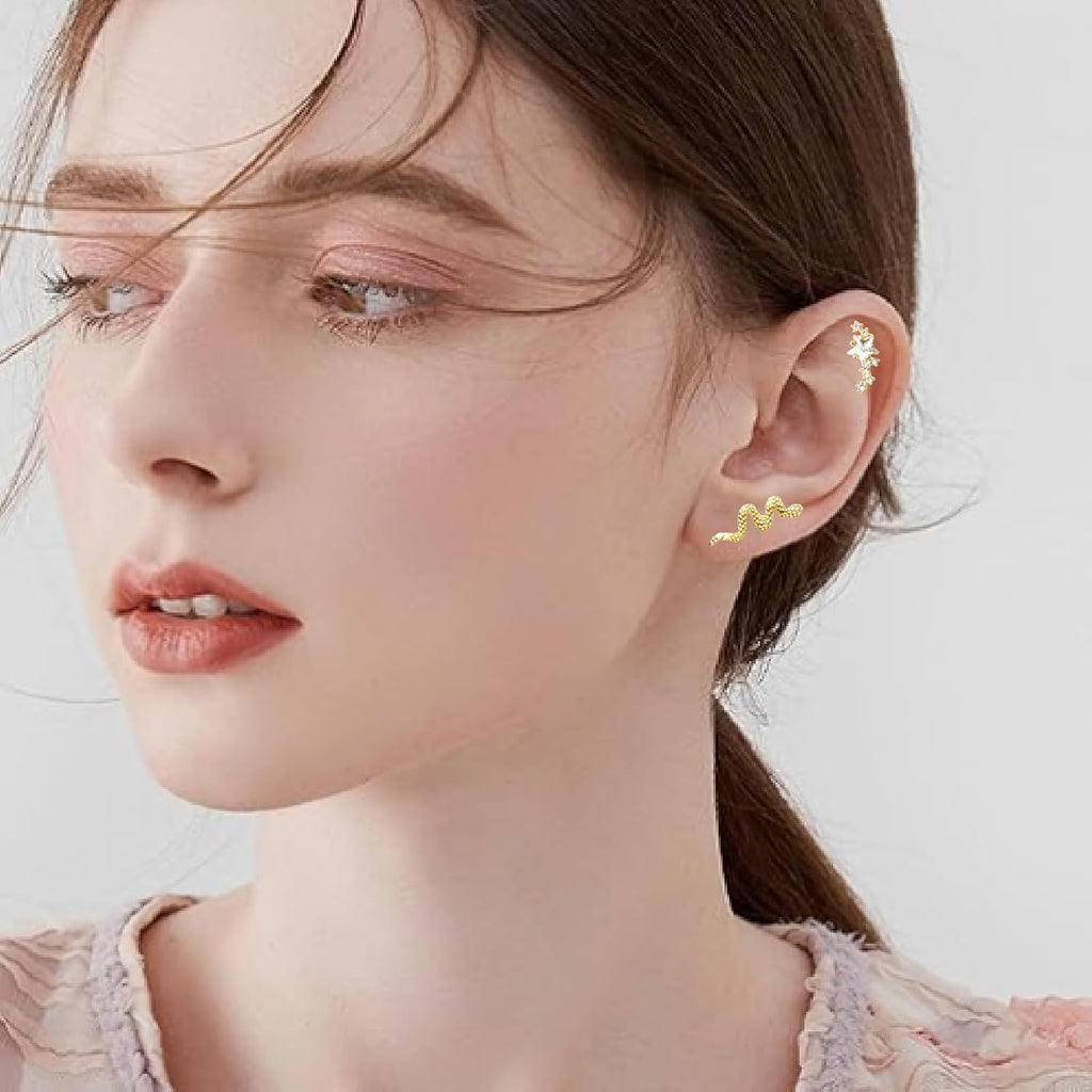 9pcs Flat Back Cartilage Earrings for Women Helix Piercing Jewelry 16G 14K Stainless Steel Opal CZ Conch Daith Tragus Flower Snake Leaf Screw Flat Back Stud Earrings Set for Mother's Day