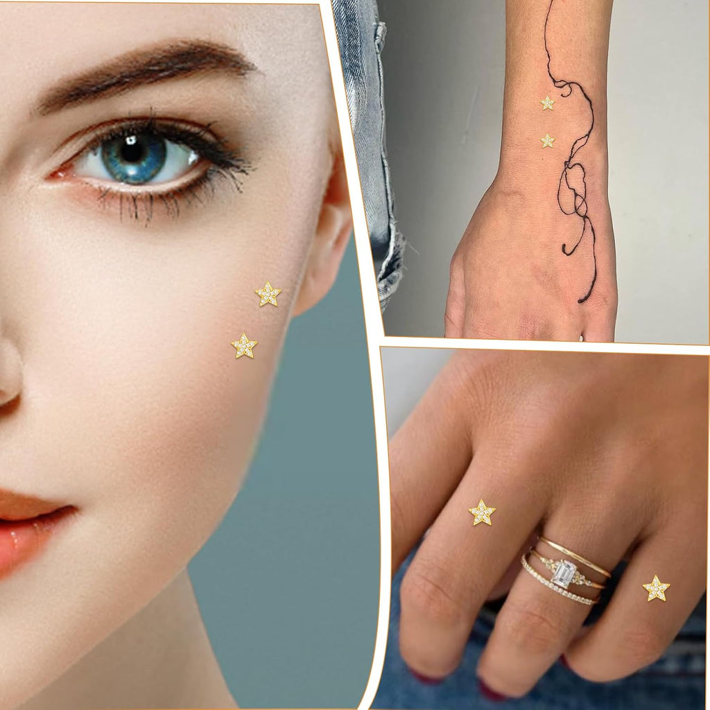 2pcs 14G Stainless Steel CZ Dermal Anchor Tops and Base Star-Shaped Cubic Zirconia Internally Threaded Microdermals Skin Body Piercings Jewelry Gift for Men Women